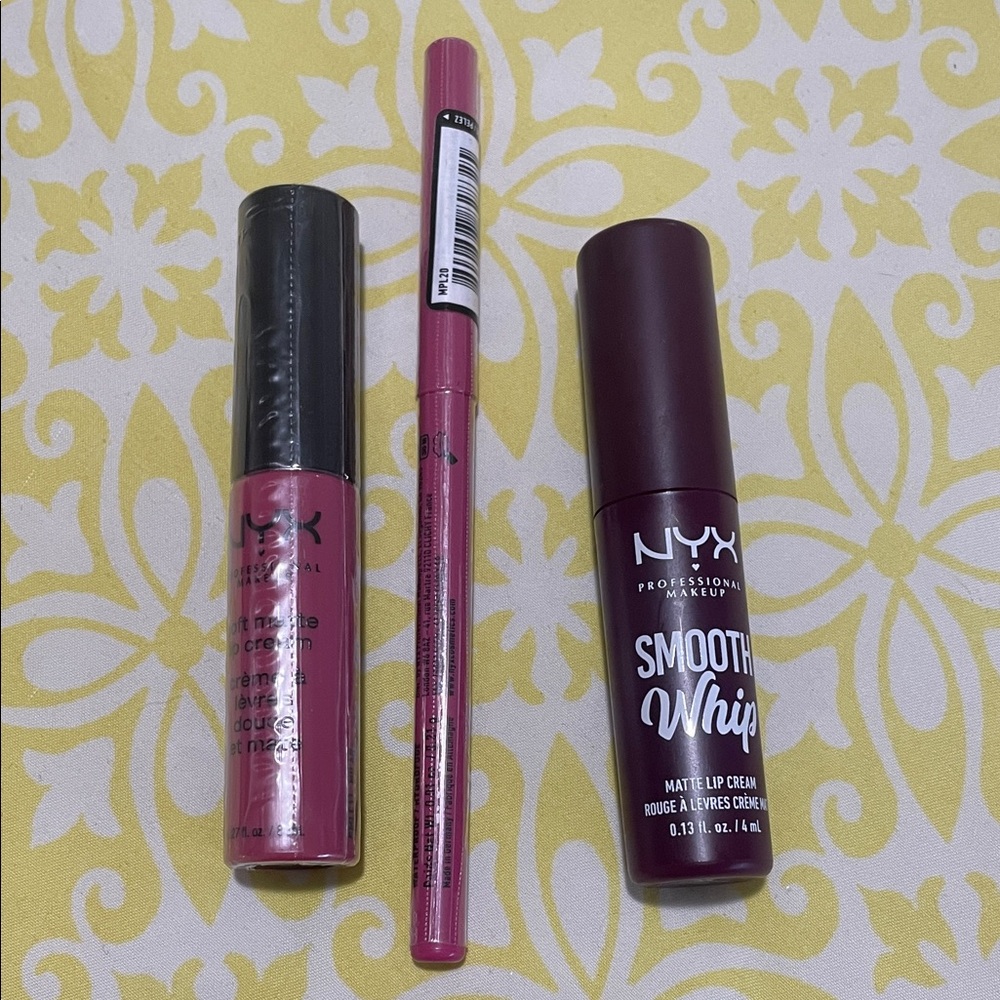 2/$20 NYX Lip Bundle 3 Pinky Berry Colors Sealed Lip Liner Lip Cream Matte Cream
